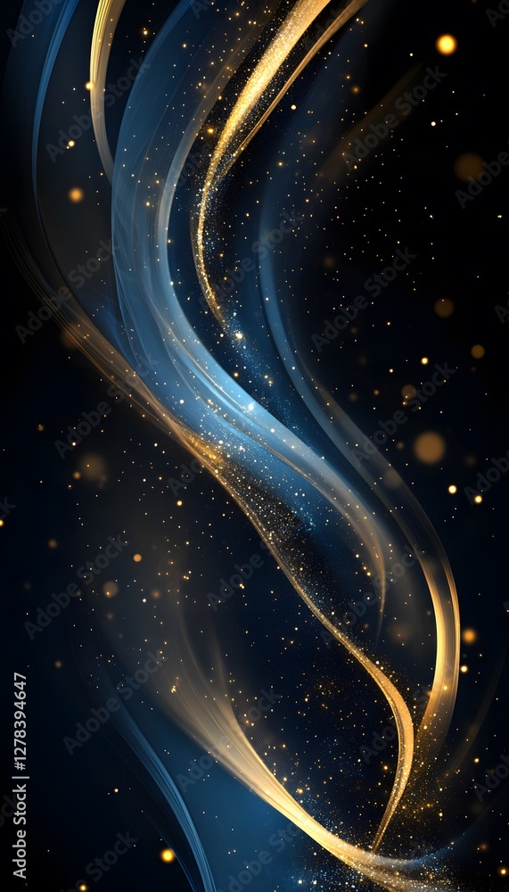 Poster elegant abstract design features golden flowing lines on dark background