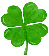 Green 4 Leaf Clover with stem watercolor vibrant