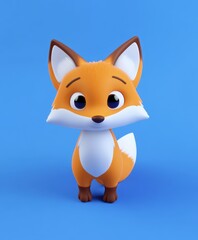 Obraz premium A vibrant blue background showcases a charming small toy fox, emphasizing its playful design and color contrast.