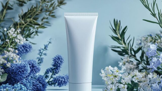 Blank white cosmetic tube with clean, empty space for text or design, perfect for packaging or branding projects.