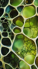 Intricate patterns of nature in a vibrant green background showcasing cellular structures
