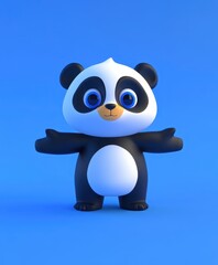 Fototapeta premium A detailed close-up portrait of a panda bear set against a vibrant blue background, showcasing its distinctive features and expressive eyes.