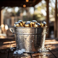 Iced beer cans, outdoor patio