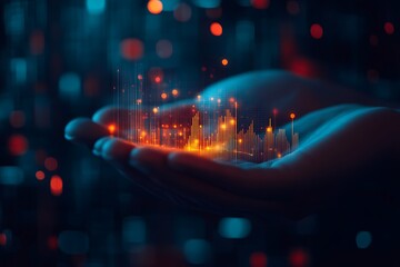 Obraz premium City data, hands, future, night, bokeh, technology