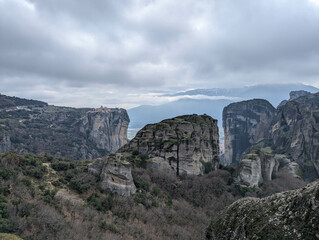 Beautiful landscape in the Meteora with the Monastery of the Holy Trinity