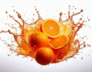 Fresh Orange with Water Splash isolated white