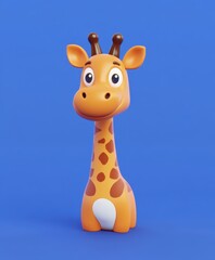 A colorful toy giraffe rests on a vibrant blue surface, showcasing its playful design and inviting charm for children and collectors alike.