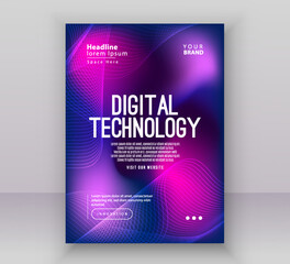 Blue purple gradient technology digital cover connect template, abstract cyber nano information communication, innovation future tech data, internet network connection, Ai big data line illustration 