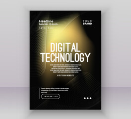 Gold black gradient technology digital cover connect template, abstract cyber nano information communication, innovation future tech data, internet network connection, Ai big data line illustration 