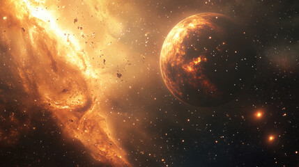 Obraz premium FieryPlanetinaCosmicNebula