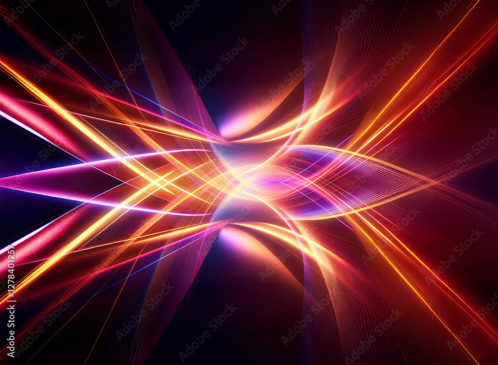 Aufkleber vibrant light rays intersect, forming a symmetrical and dynamic abstract design against a dark backd