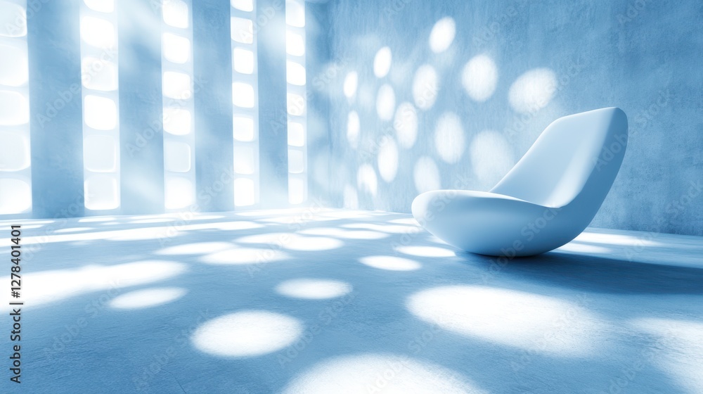 Poster a bright room features a white chair surrounded by multiple windows, creating an airy and open atmos