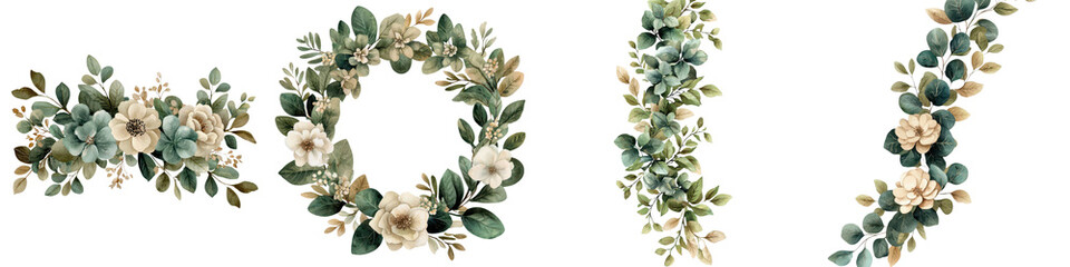 Fototapeta premium Delicate and lush floral arrangement featuring a mix of white flowers greenery and succulents in a rustic romantic style Perfect as a wedding centerpiece event home accent