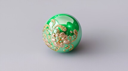 Exquisite green decorative sphere with gold accents studio setting still life artistic display close-up view