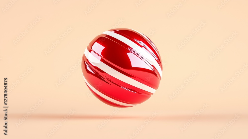 Poster bouncing red and white sphere digital studio 3d animation minimalist design aerial view abstract con