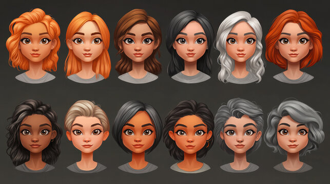 Old woman face construction kit - cartoon facial parts for creation senior female avatars with different nose, eyes and brows, haircuts. Vector head elements set for grandmother face generator.