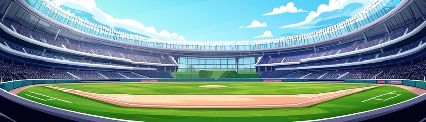 Empty Baseball Stadium, Daytime View, Sports Background