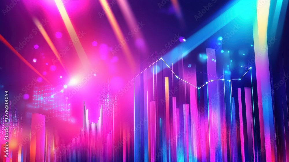 Poster vibrant abstract background with colorful light rays and graphs