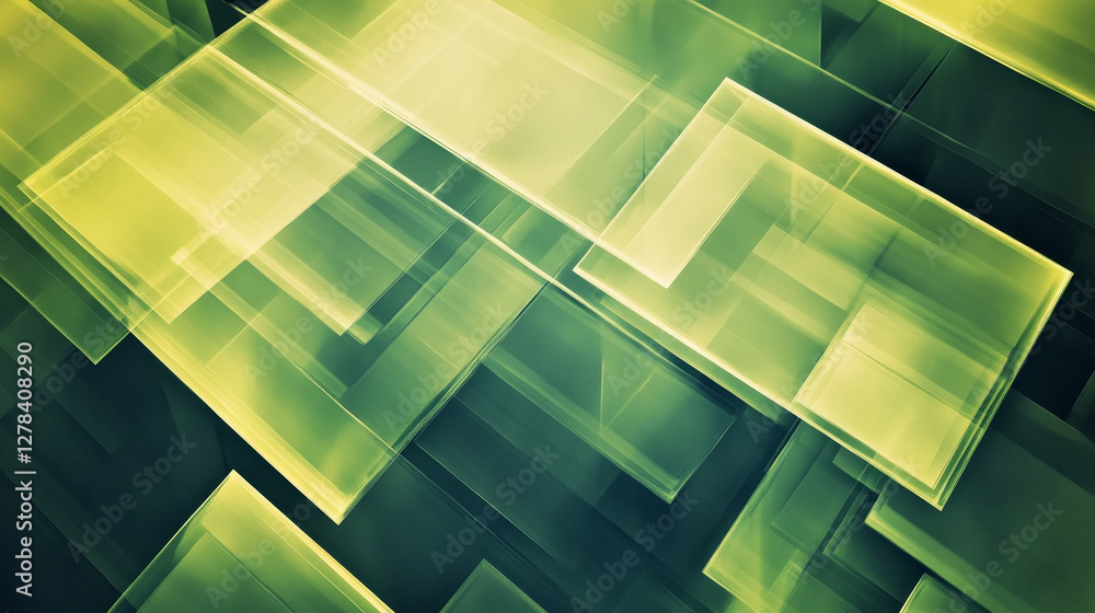 Poster abstract background with green translucent rectangles layered one on the other