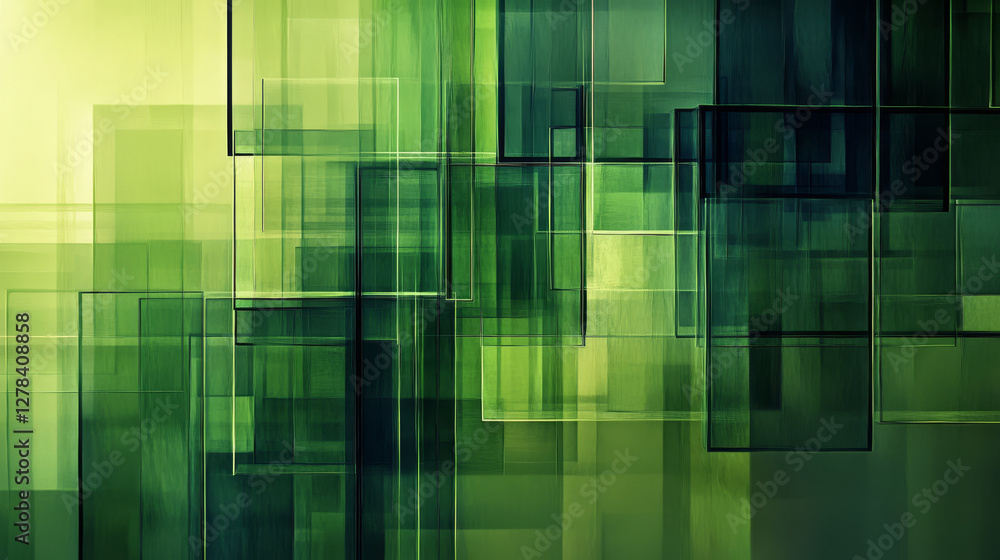 Poster abstract background with green translucent rectangles layered one on the other
