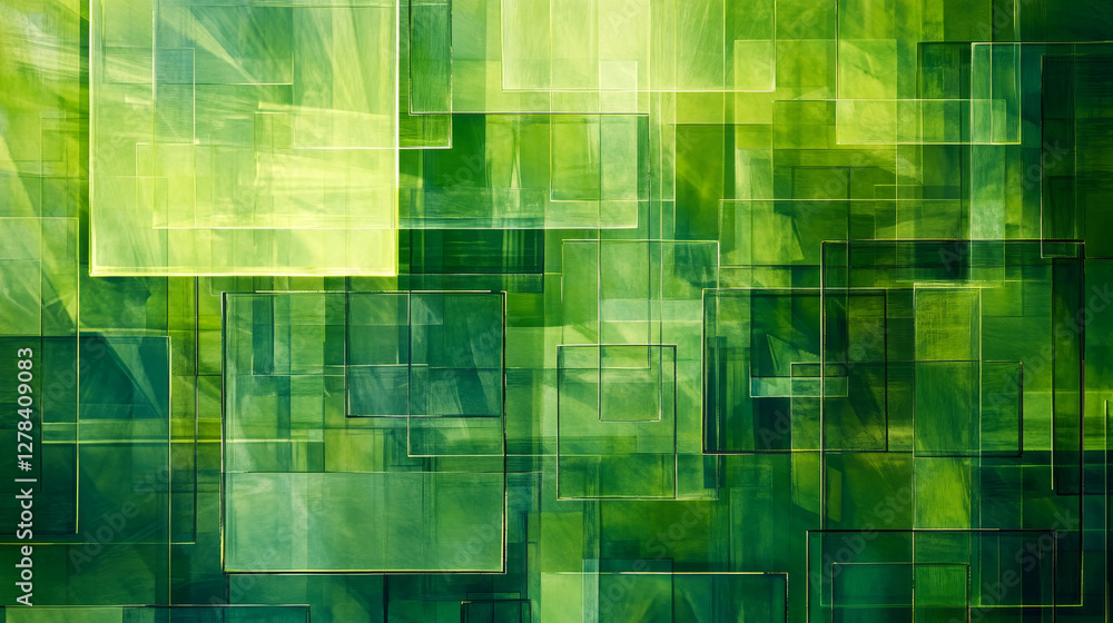 Poster abstract background with green translucent rectangles layered one on the other