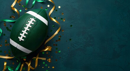 American football green team winning celebration background with gold confetti
