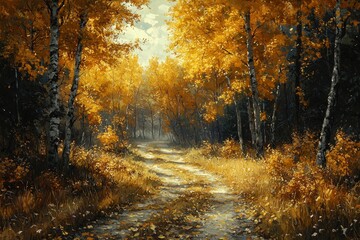 Obraz premium Autumn trail exploration enchanted forest landscape photography vibrant nature serene viewpoint tranquility