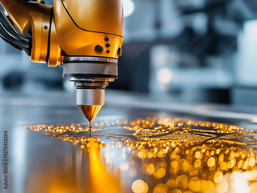 Poster robotic arm engraves intricate patterns on metal surface with precision