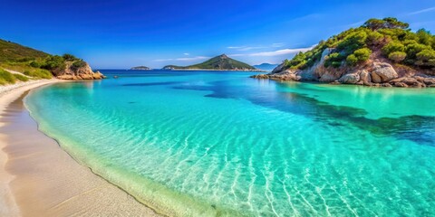 Obraz premium Turquoise waters lap against white sandy beach at Spiaggia Porto Ghiacciolo