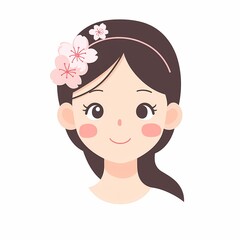 Charming illustration of a young woman with cherry blossoms in her hair, perfect for children's books.

