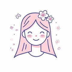 Charming illustration of a young woman with cherry blossoms in her hair, perfect for children's books.

