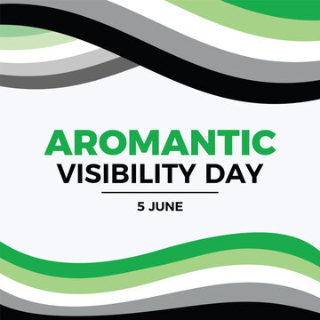 Aromantic Visibility Day poster vector illustration. Aromantic waving abstract LGBT pride flag frame vector. Aromantic wavy border graphic design element. Template for background, banner, card. 5 June