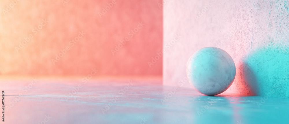 Poster minimalist abstract composition with marble sphere in soft pastel tones