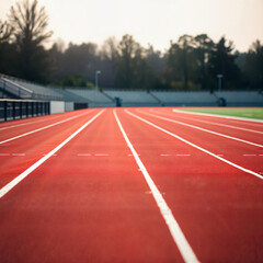 Large indoor stadium, well-lit running track with spectator stands, lively and competitive ambiance