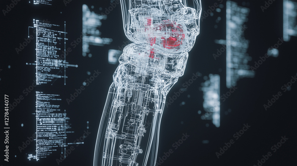 Aufkleber Transparent artificial joint with glowing internal mechanics and digital data overlay