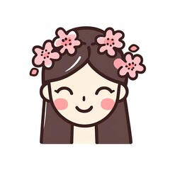 Charming illustration of a young woman with cherry blossoms in her hair, perfect for children's books.

