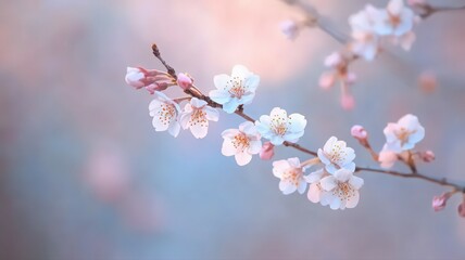 Obraz premium Delicate Pink and White Cherry Blossoms on a Branch