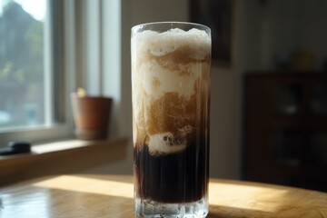 Ice Cream Float: Homemade American Black Cow Soda with Creamy Cool Refreshment