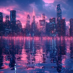 Obraz premium Cityscape reflection, night, futuristic