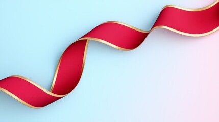 Elegant red ribbon twisting against soft blue background graphic design element minimalist style