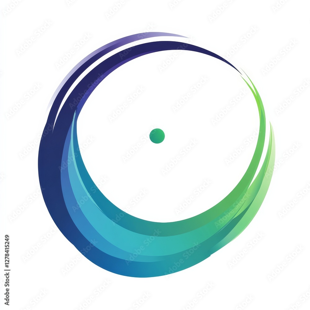 Poster abstract circular design with gradient swirls and green dot, modern and minimalistic.