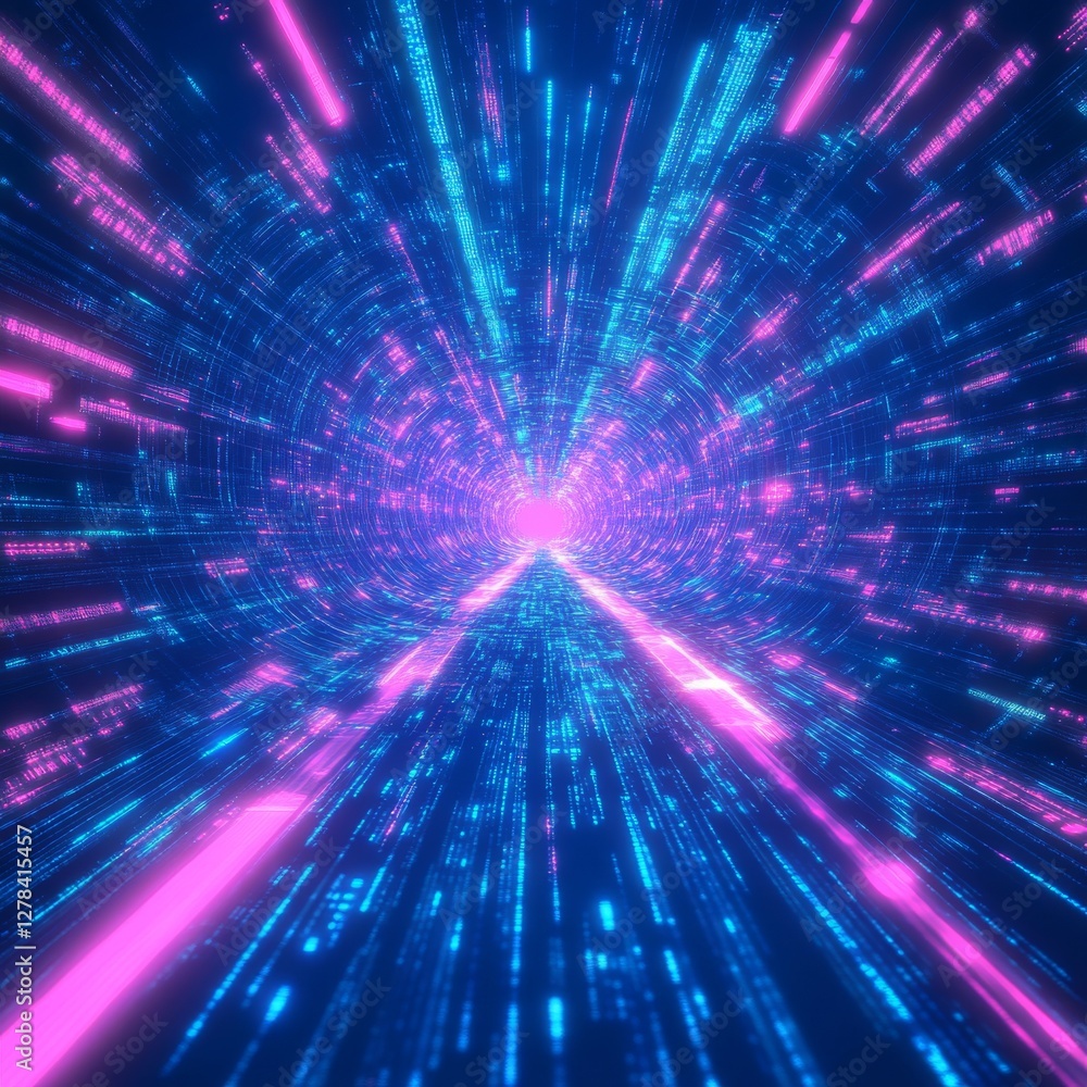 Leinwandbilder abstract data tunnel: a cybernetic pathway through digital dimensions with neon lights
