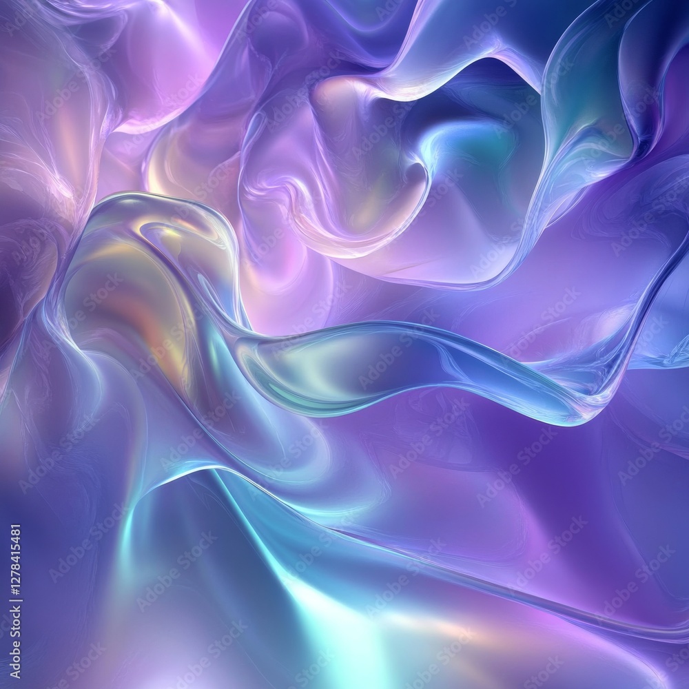 Aufkleber abstract flow: iridescent purple and blue waves with soft reflections and dreamlike texture