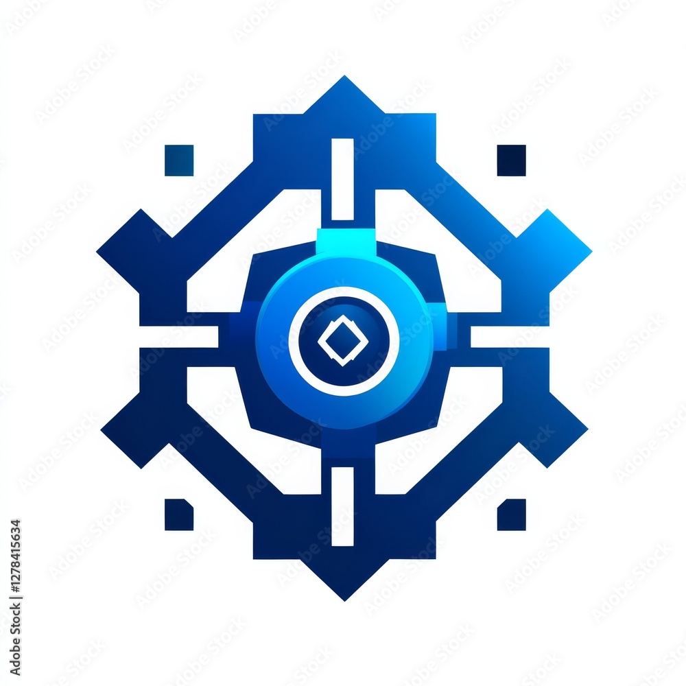 Poster abstract geometric blue snowflake logo design with modern style and clean lines on white background