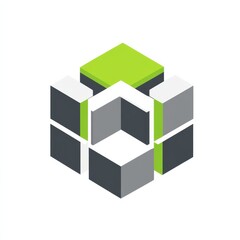 Obraz premium Abstract Geometric Design: Assembled Cubes with Lime Green Highlight, Modern Isometric Structure