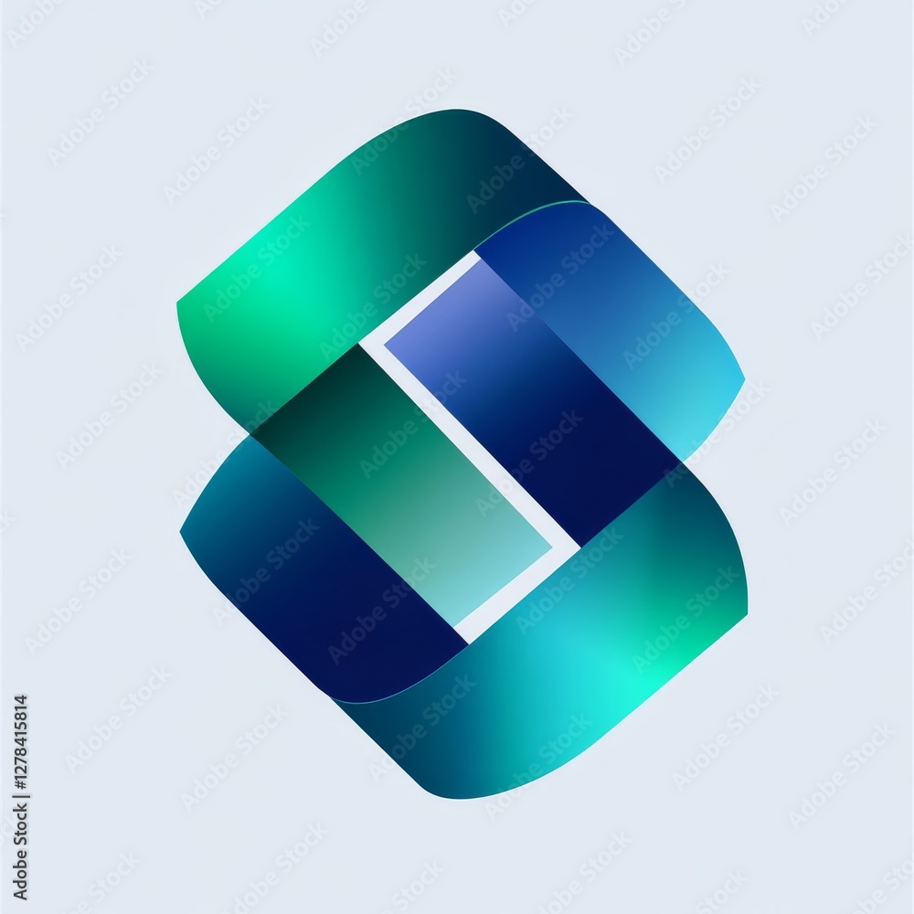 Aufkleber Abstract Interwoven Gradient Ribbons: Modern Logo Design with Teal and Blue Color Transitions on Soft Background.