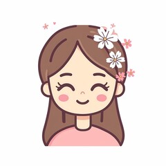 A cute young woman with cherry blossoms in her hair, featuring a South Korean style, minimalistic design.

