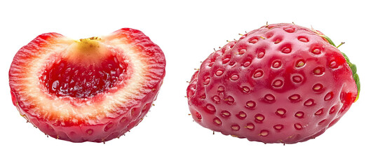 set of araspberries halves isolated on white background