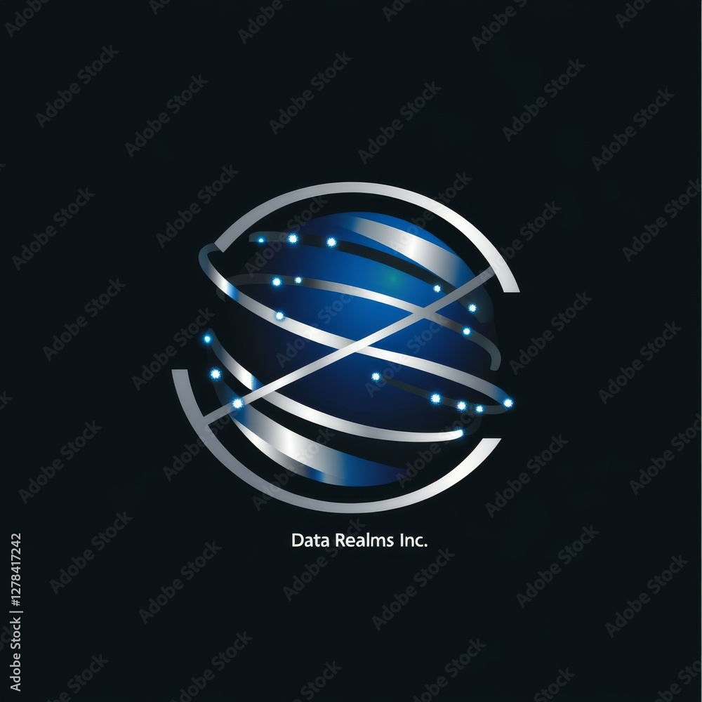 Aufkleber data realms inc. logo: a futuristic globe design with interconnected networks and a modern, clean ae