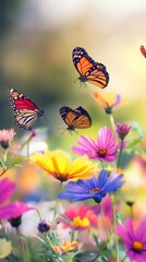 Stunning Butterflies and Flowers in a Colorful Garden